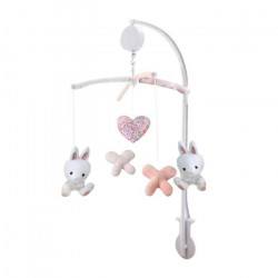 DOMIVA Mobile musical Lapinou - Arche PVC - Peluches amovibles - Blanc/rose - 34 x 65 cm